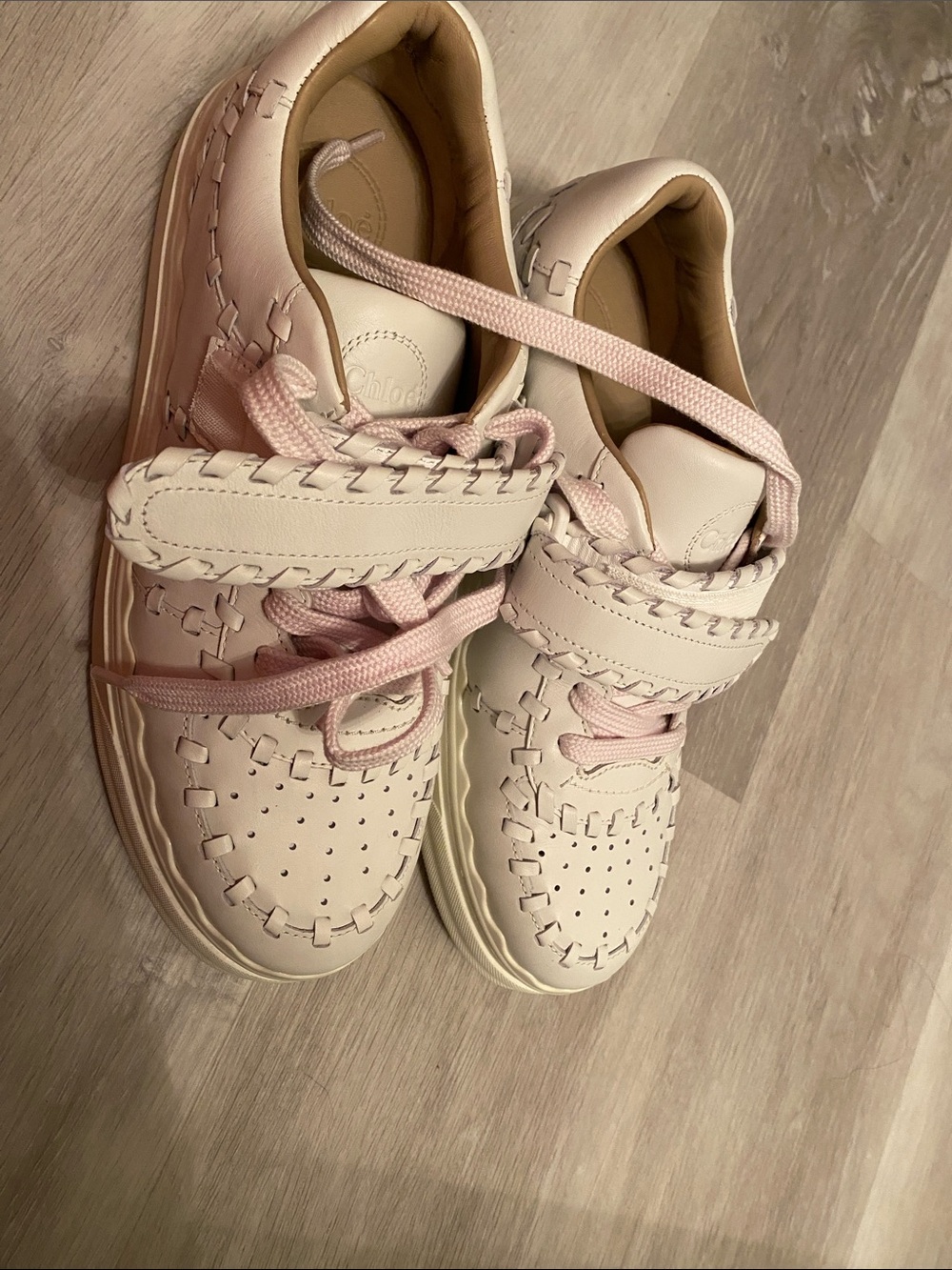 CHLOE LAUREN White Leather Whipstitch Trim Sneakers SIZE 10 EU 41W - Picture 2 of 5